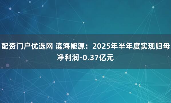 配资门户优选网 滨海能源：2025年半年度实现归母净利润-0.37亿元
